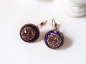Preview: lila rosa gold Glitzer Ohrringe Cabochon
