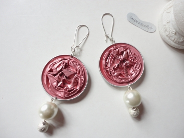 Statement Perlen Ohrringe mit Recycling Scheiben Nespresso, Wende Ohrringe mit Glitzer Perlen, Ohrringe Schmuck aus Kaffeekapseln