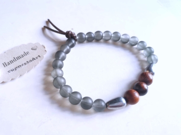 Männer Glasperlenarmband grau mit holz