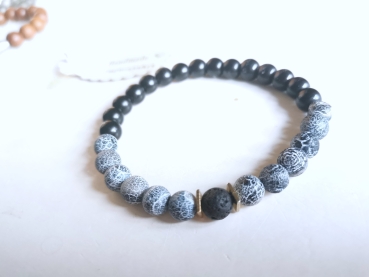 unisex achatarband grau mit glasperlen schwarz