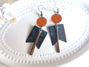 Rechteck Ohrhänger orange braun aus Upcycling Kaffeekapsel Pendel Ohrringe Recycling Nespresso Schmuck