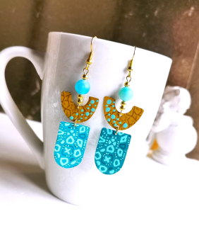 Statement Bogen Ohrringe türkis sand aus Upcycling