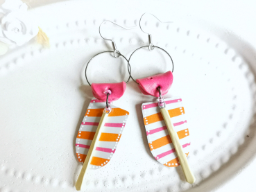 Rechteck Ohrhänger pink orange