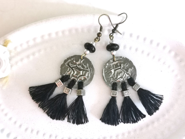 schwarz bronze Boho Quasten Tassel Ohrringe Hippie Festival