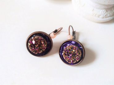lila rosa gold Glitzer Ohrringe Cabochon