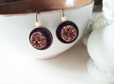 Kupfer Brisur Ohrringe mit Cabochon Druzy