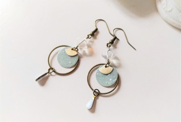 mint Emaille Ohrringe mit bronze Kreis