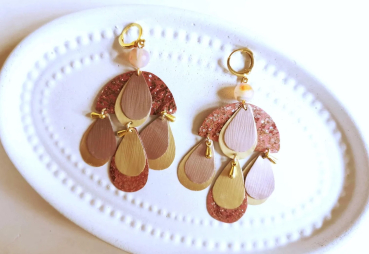Statement Ohrringe Glitzer Chandeliers rosa gold