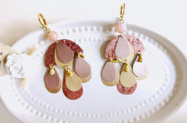 Statement Ohrringe Glitzer Chandeliers rosa gold