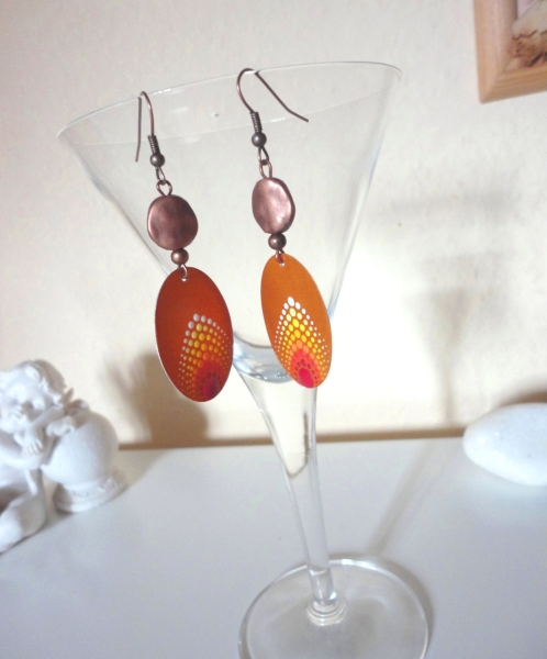 NeXpresso Schmuckdesign - Recycling Kupfer Ohrringe Art Deco Plättchen  handbemalt Ethno Mandala Ohrringe Dot Art Painting Upcycling Nespresso  coffee pod