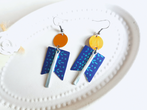 Upcycling Ohrringe türkis blau orange