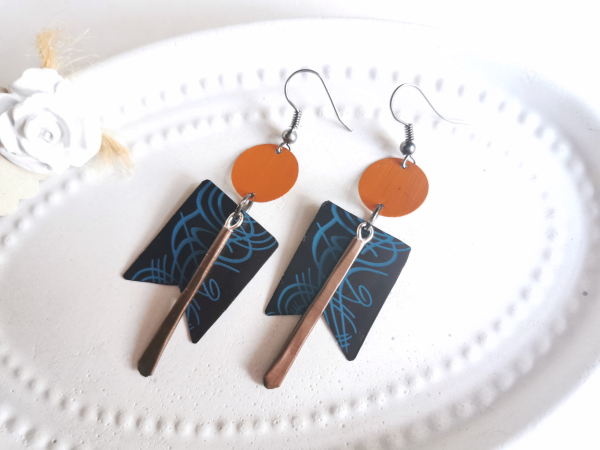 orange braun Pendel Ohrringe Art Deco