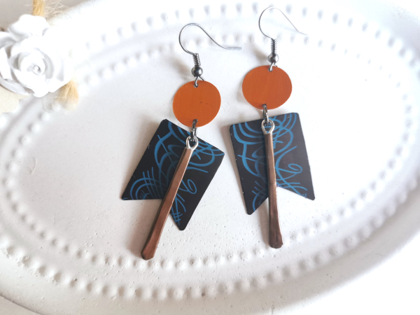 Rechteck Ohrhänger orange braun aus Upcycling Kaffeekapsel Pendel Ohrringe Recycling Nespresso Schmuck