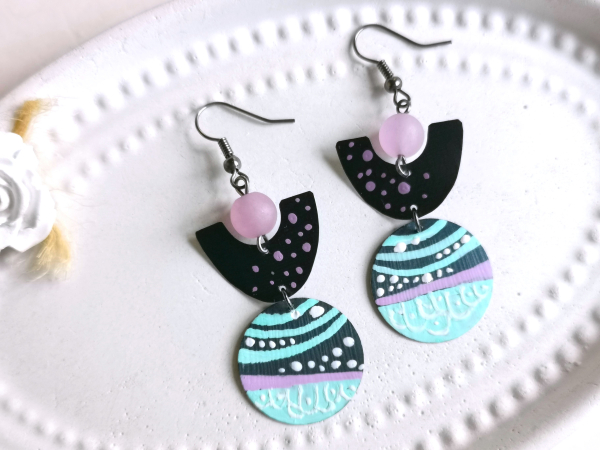 handbemalte Upcycling Ohrhänger petrol lila türkis