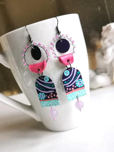 Upcycling Boho Ohrhänger handbemalt
