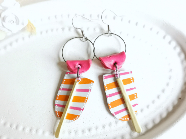 Rechteck Ohrhänger pink orange