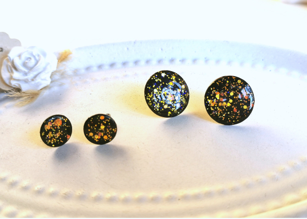 schwarze emaille  glitzer ohrstecker
