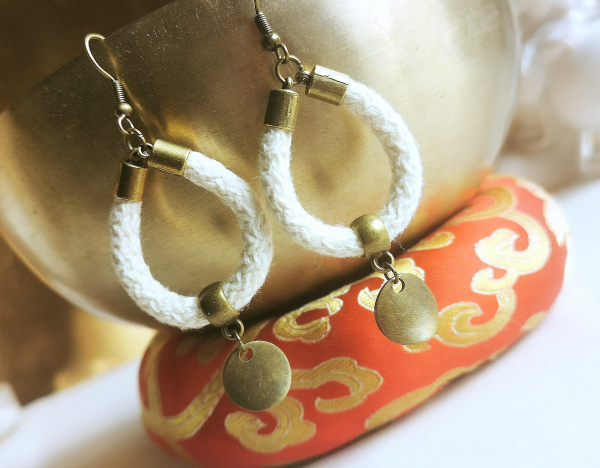 creme bronze Kordel Ohrhänger