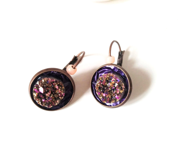 lila rosa gold Druzy Glitzer Ohrringe